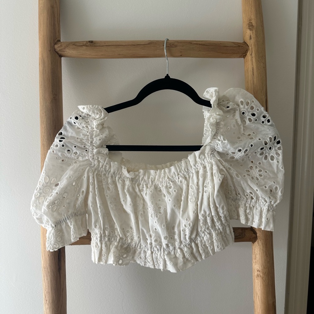 REVOLVE LPA White Eyelet Puff Sleeve Top